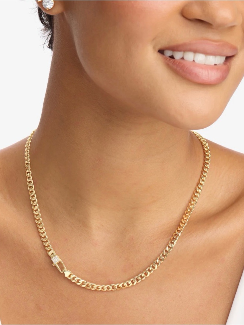 Melinda Maria Julian Pave Lock Necklace 5mm Gold